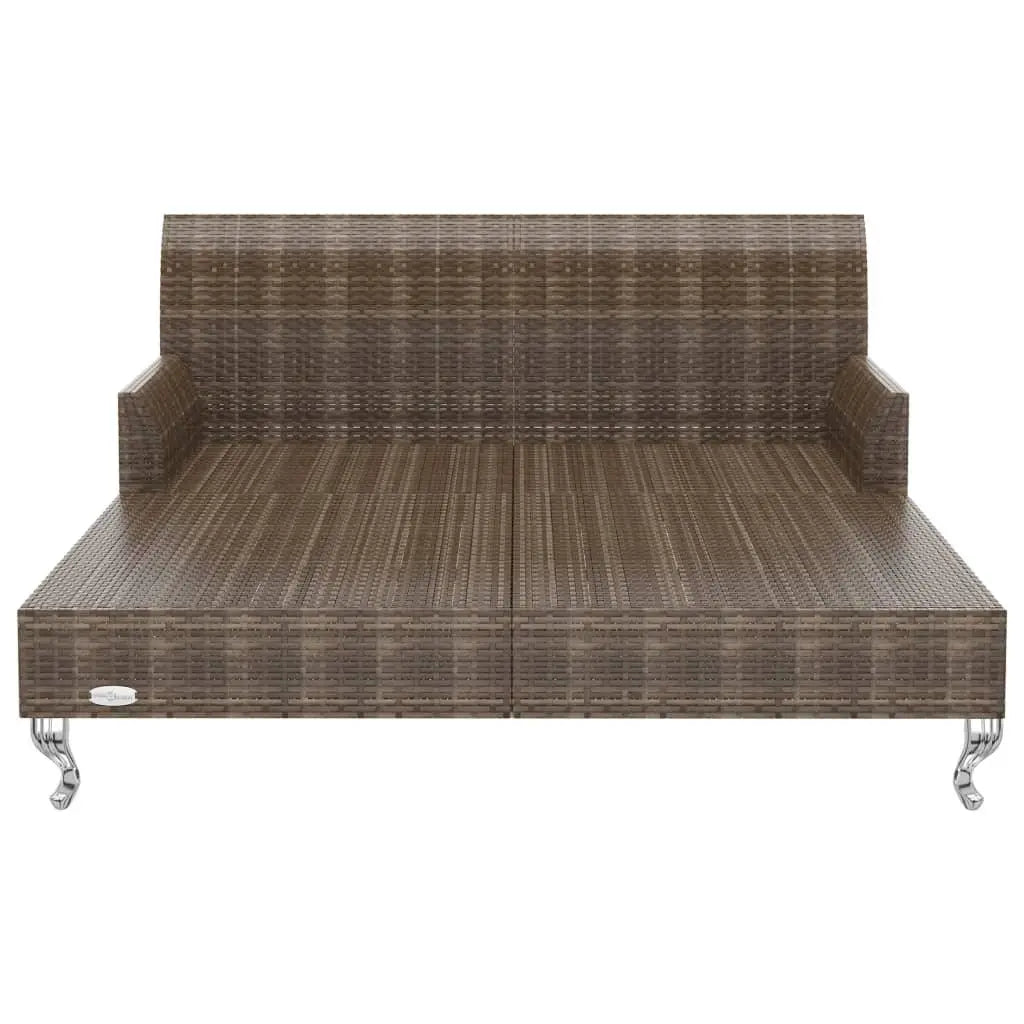 2-Person Patio Sun Bed with Cushions Poly Rattan Brown at Set Shop and Smile