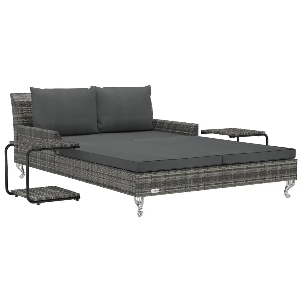 2-Person Patio Sun Bed with Cushions Poly Rattan Gray at Set Shop and Smile