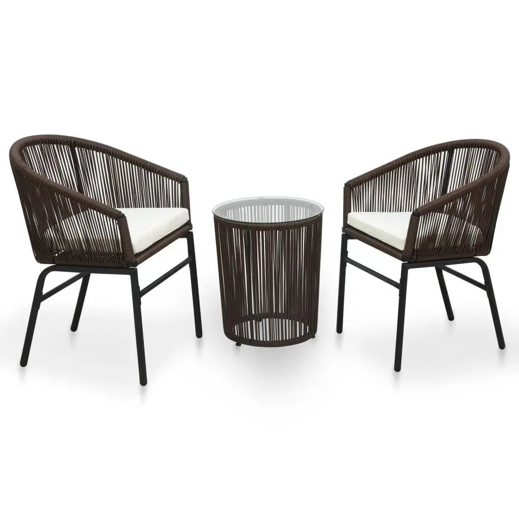 3 Piece Bistro Set with Cushions PE Rattan Brown at Set Shop and Smile