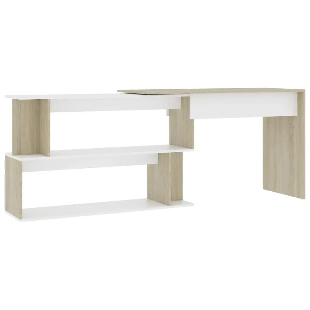 Corner Desk White and Sonoma Oak 78.7"x19.7"x29.9" Engineered Wood at Set Shop and Smile