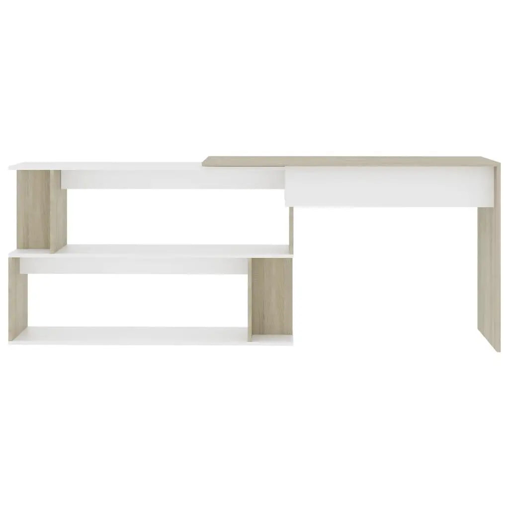 Corner Desk White and Sonoma Oak 78.7"x19.7"x29.9" Engineered Wood at Set Shop and Smile