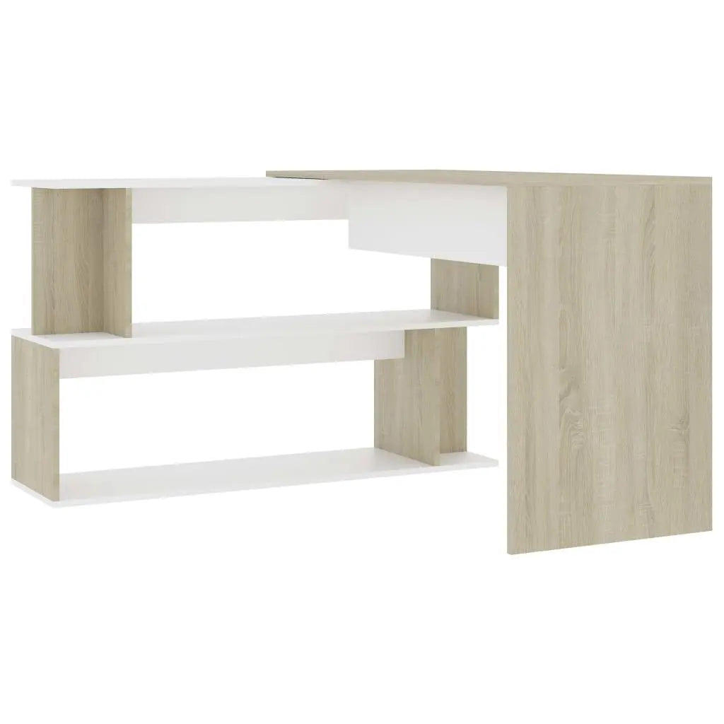 Corner Desk White and Sonoma Oak 78.7"x19.7"x29.9" Engineered Wood at Set Shop and Smile
