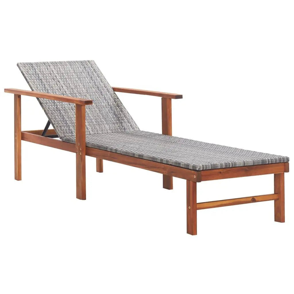 Sun Lounger Poly Rattan and Solid Acacia Wood Gray at Set Shop and Smile