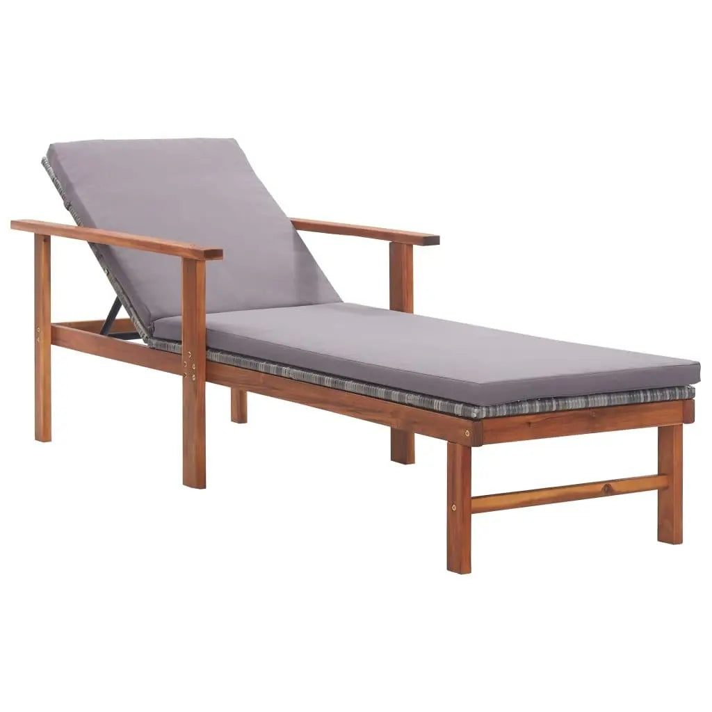 Sun Lounger with Cushion Poly Rattan and Solid Acacia Wood Gray at Set Shop and Smile