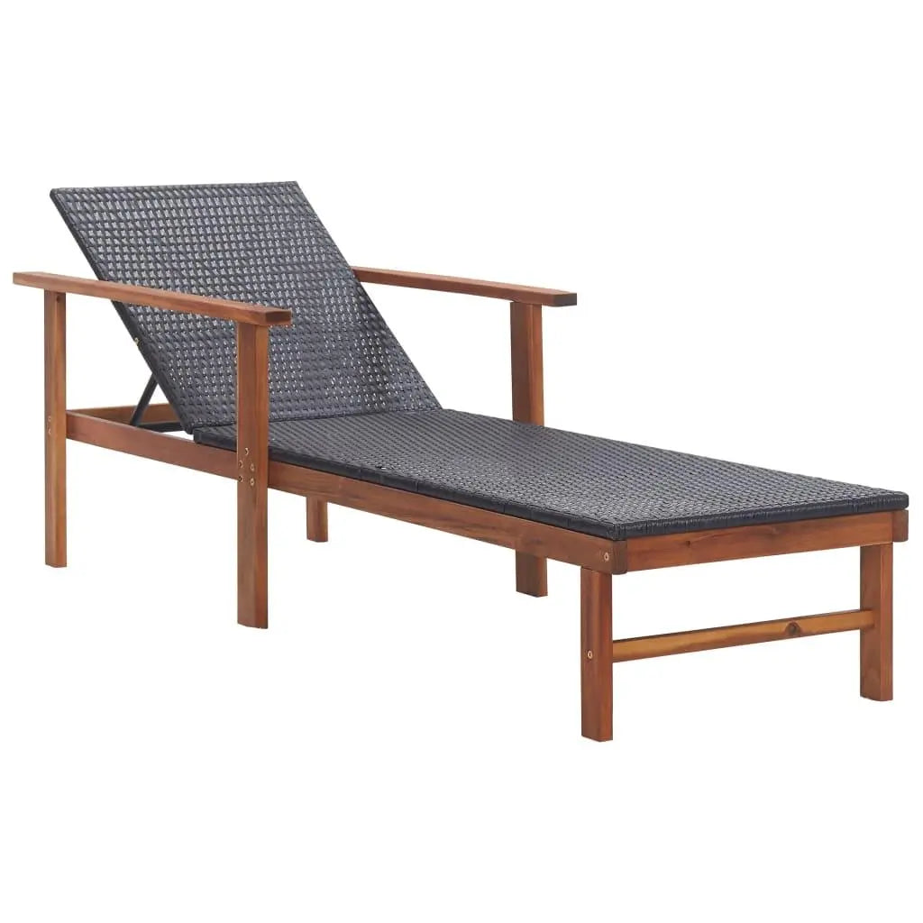 Sun Lounger Poly Rattan and Solid Acacia Wood Black at Set Shop and Smile