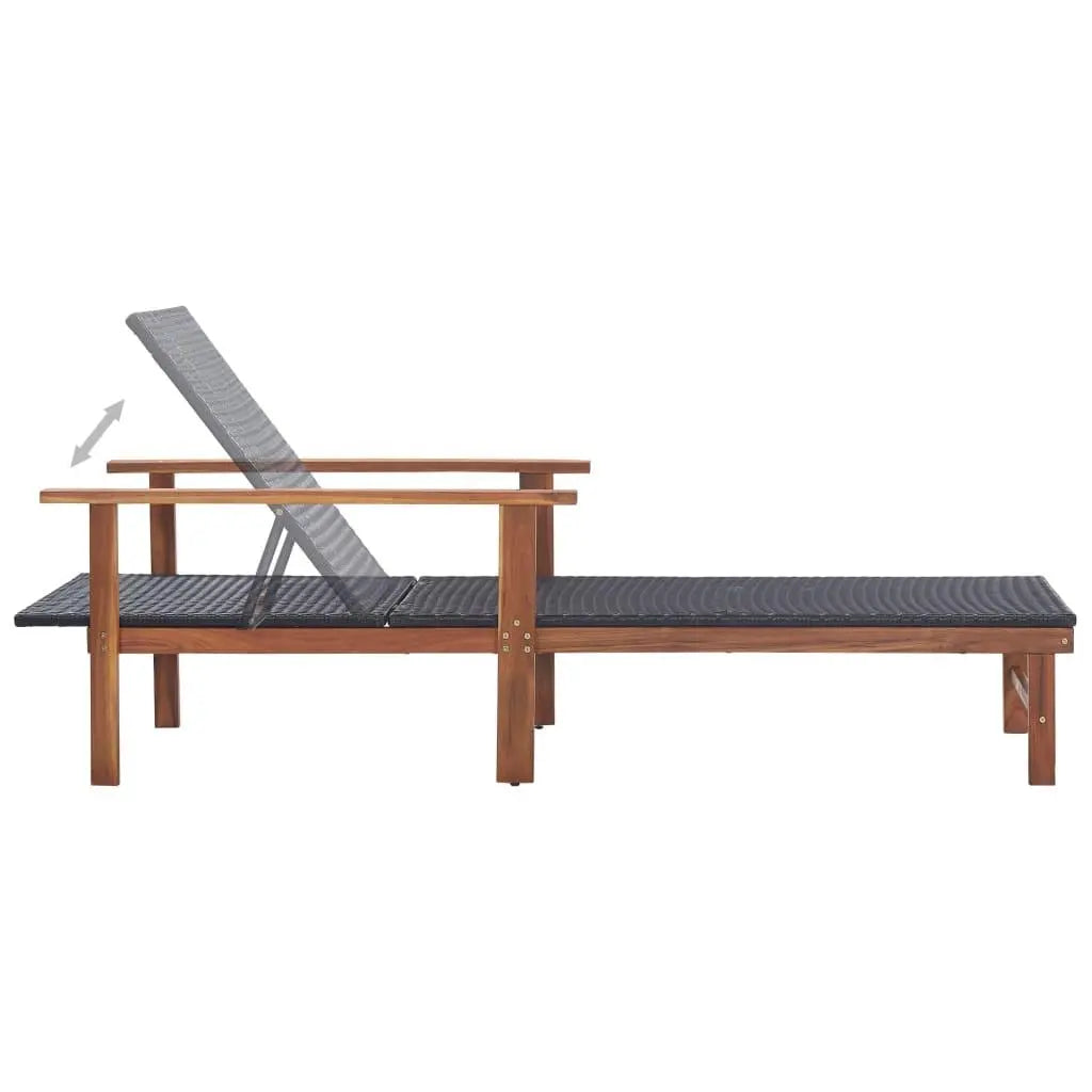 Sun Lounger Poly Rattan and Solid Acacia Wood Black at Set Shop and Smile