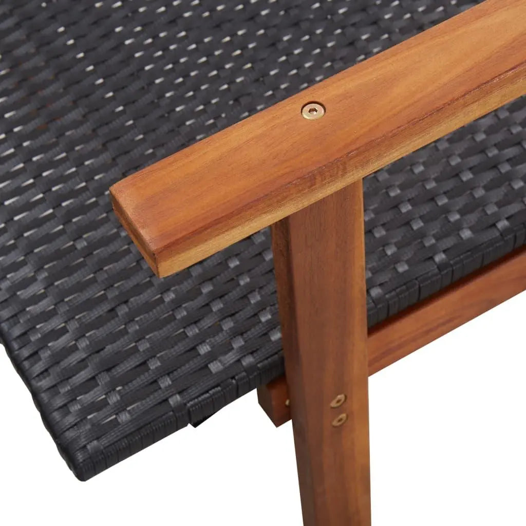 Sun Lounger Poly Rattan and Solid Acacia Wood Black at Set Shop and Smile