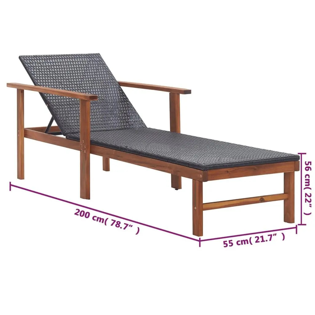 Sun Lounger Poly Rattan and Solid Acacia Wood Black at Set Shop and Smile