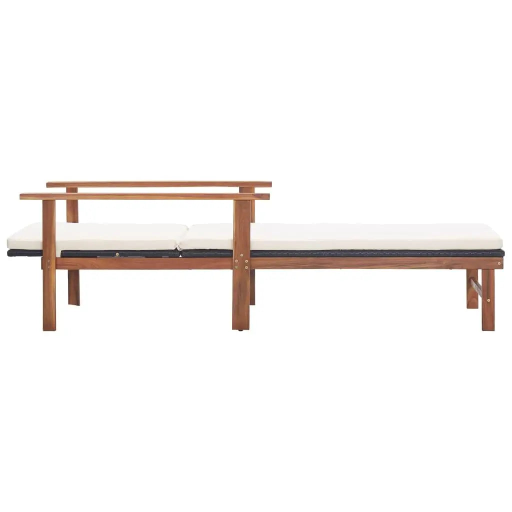 Sun Lounger with Cushion Poly Rattan and Solid Acacia Wood Black at Set Shop and Smile