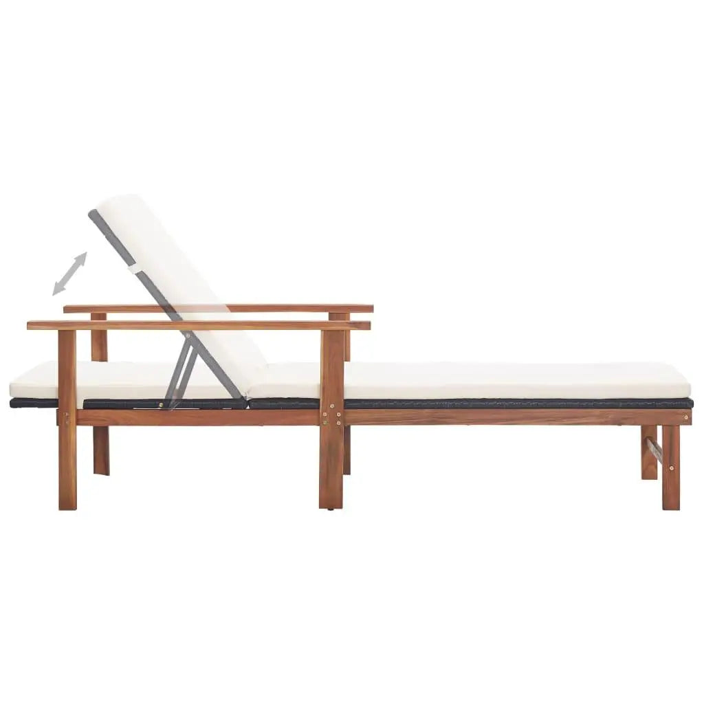 Sun Lounger with Cushion Poly Rattan and Solid Acacia Wood Black at Set Shop and Smile