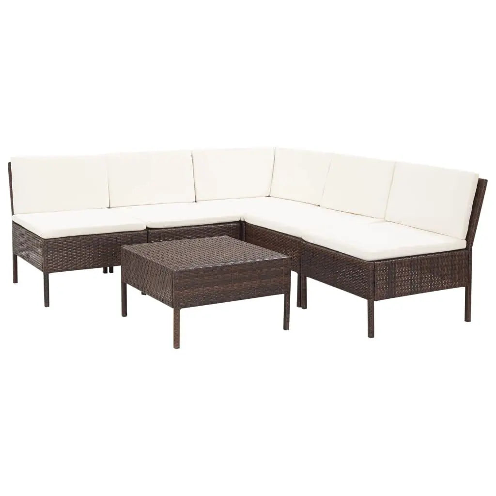 6 Piece Patio Lounge Set with Cushions Poly Rattan Brown at Set Shop and Smile