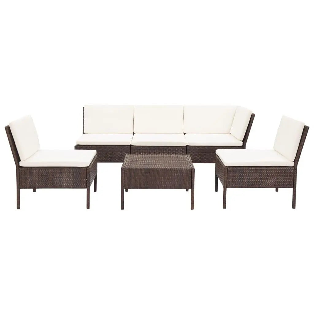 6 Piece Patio Lounge Set with Cushions Poly Rattan Brown at Set Shop and Smile
