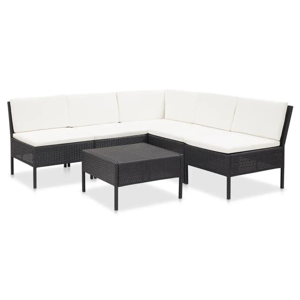 6 Piece Patio Lounge Set with Cushions Poly Rattan Black at Set Shop and Smile