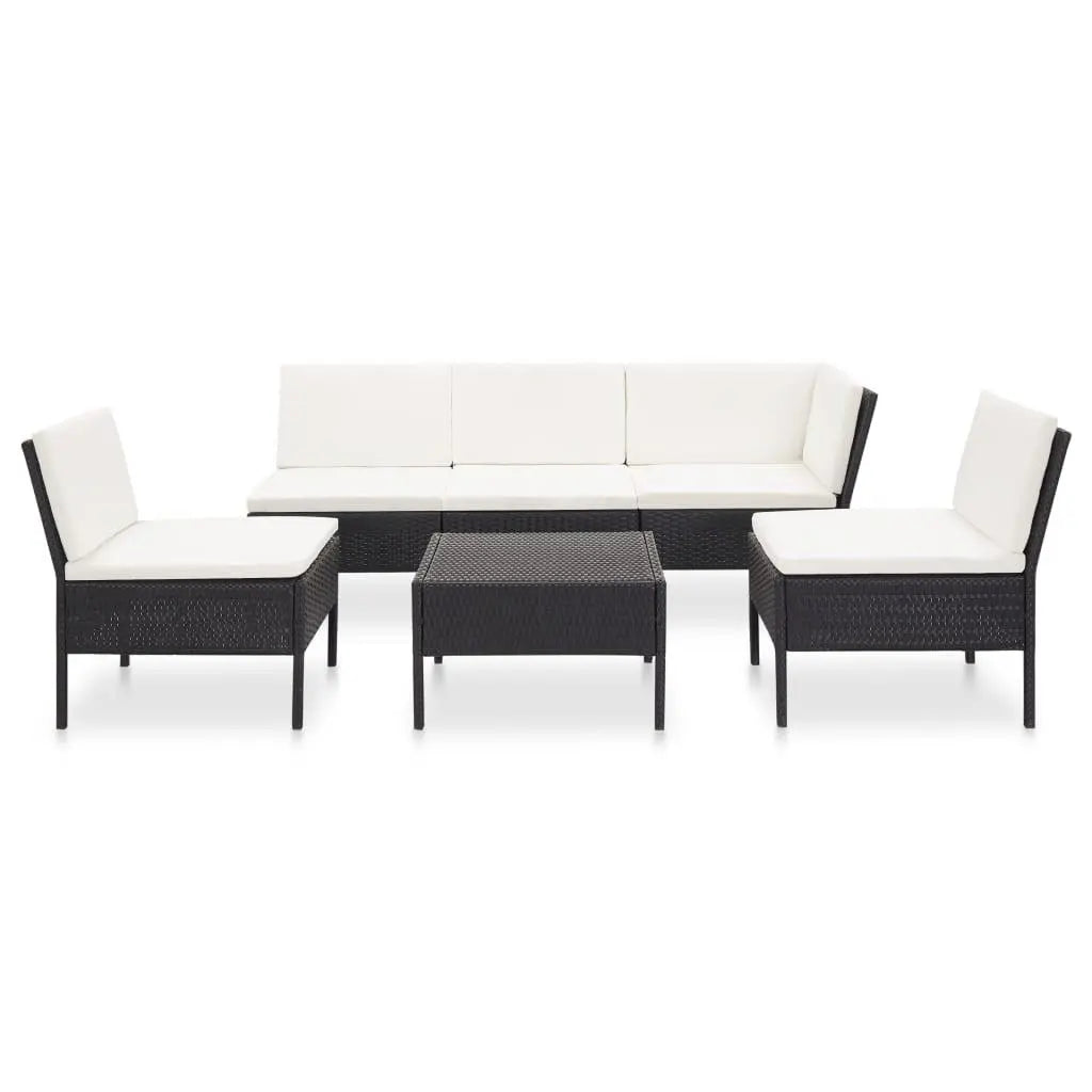 6 Piece Patio Lounge Set with Cushions Poly Rattan Black at Set Shop and Smile