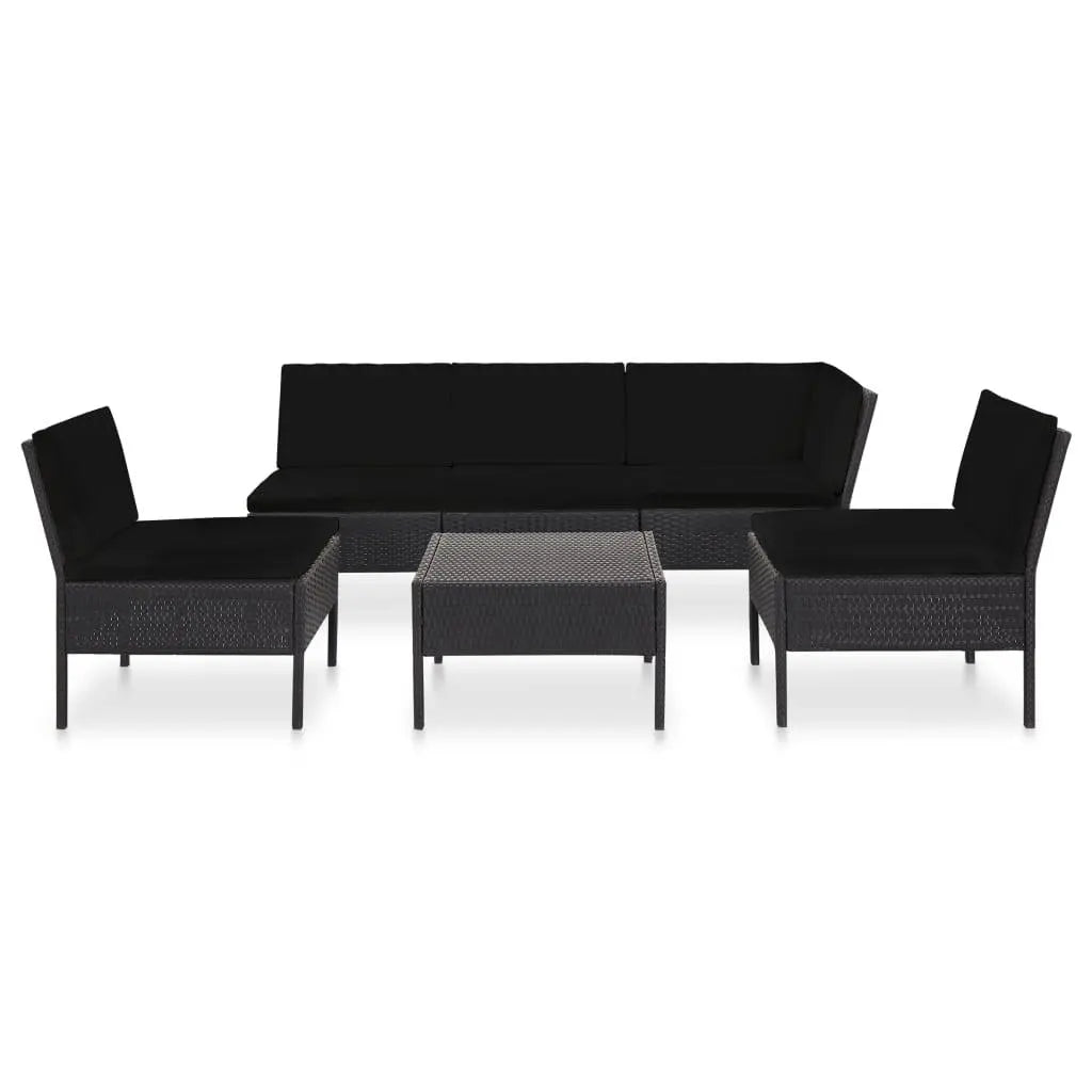 6 Piece Patio Lounge Set with Cushions Poly Rattan Black at Set Shop and Smile