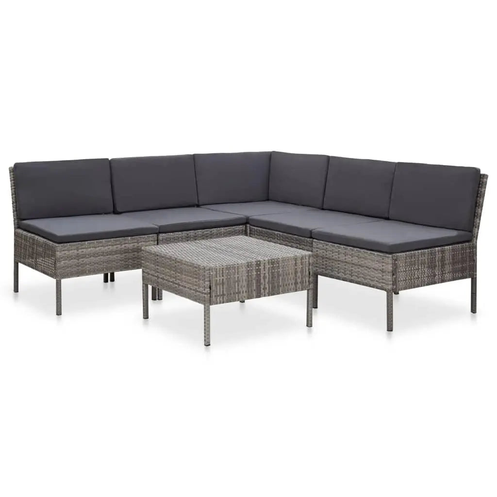 6 Piece Patio Lounge Set with Cushions Poly Rattan Gray at Set Shop and Smile