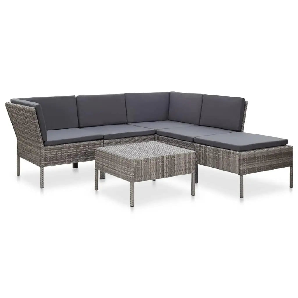 6 Piece Patio Lounge Set with Cushions Poly Rattan Gray at Set Shop and Smile