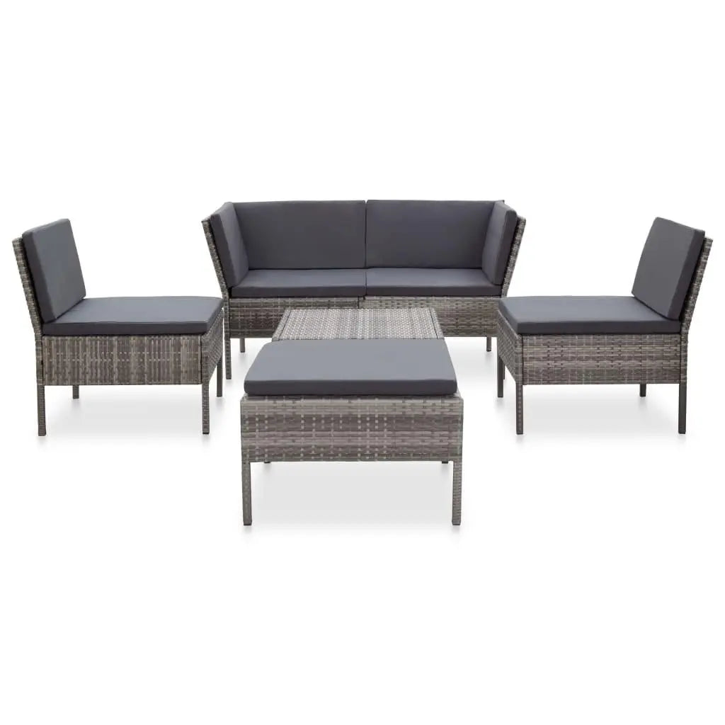 6 Piece Patio Lounge Set with Cushions Poly Rattan Gray at Set Shop and Smile