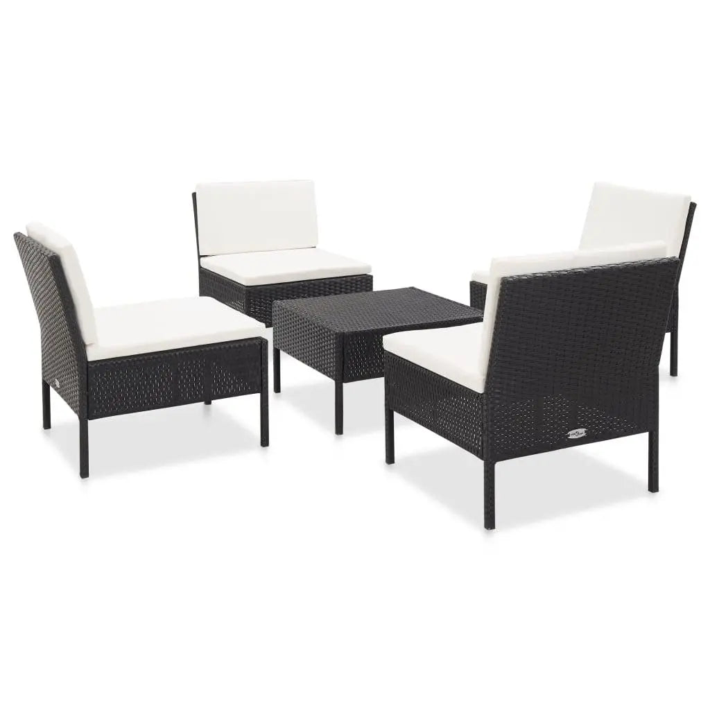5 Piece Patio Sofa Set with Cushions Poly Rattan Black at Set Shop and Smile