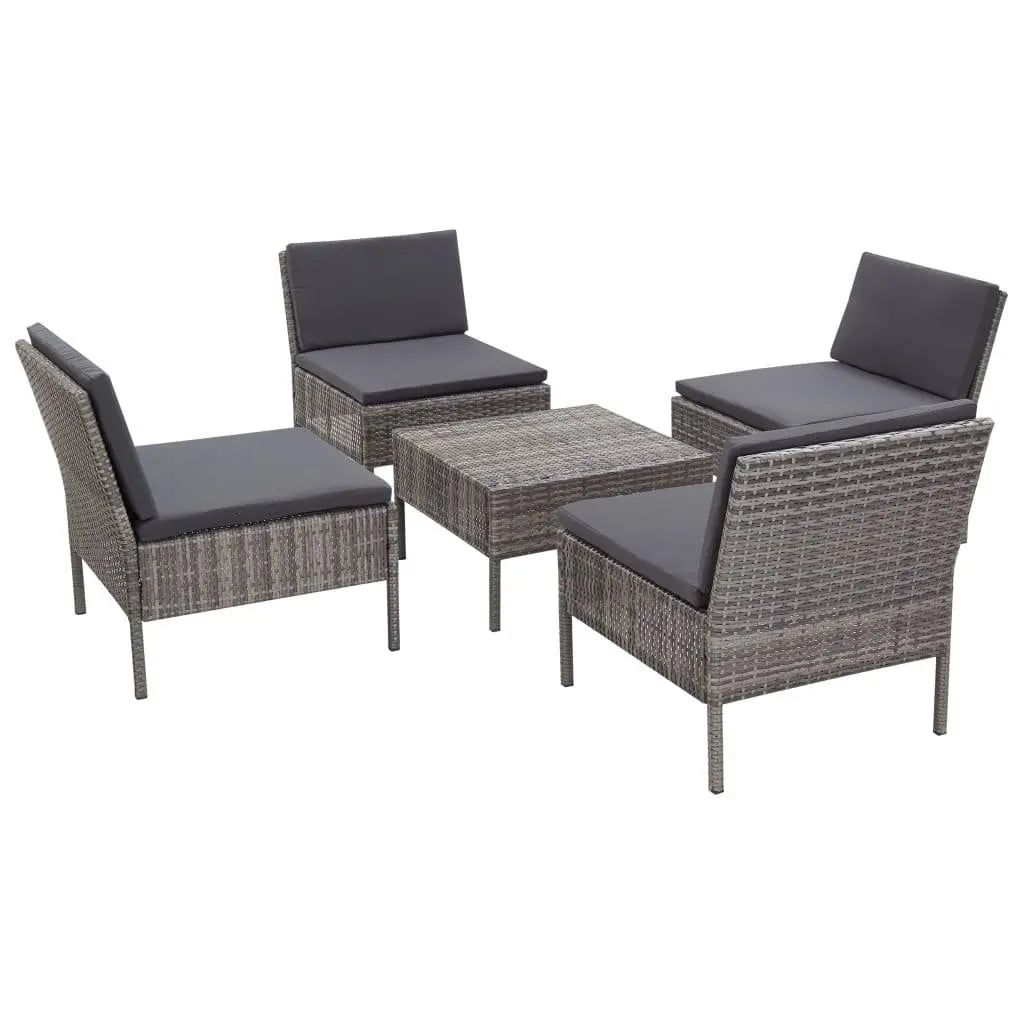 5 Piece Patio Sofa Set with Cushions Poly Rattan Gray at Set Shop and Smile