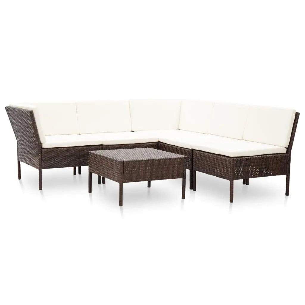 6 Piece Patio Lounge Set with Cushions Poly Rattan Brown at Set Shop and Smile