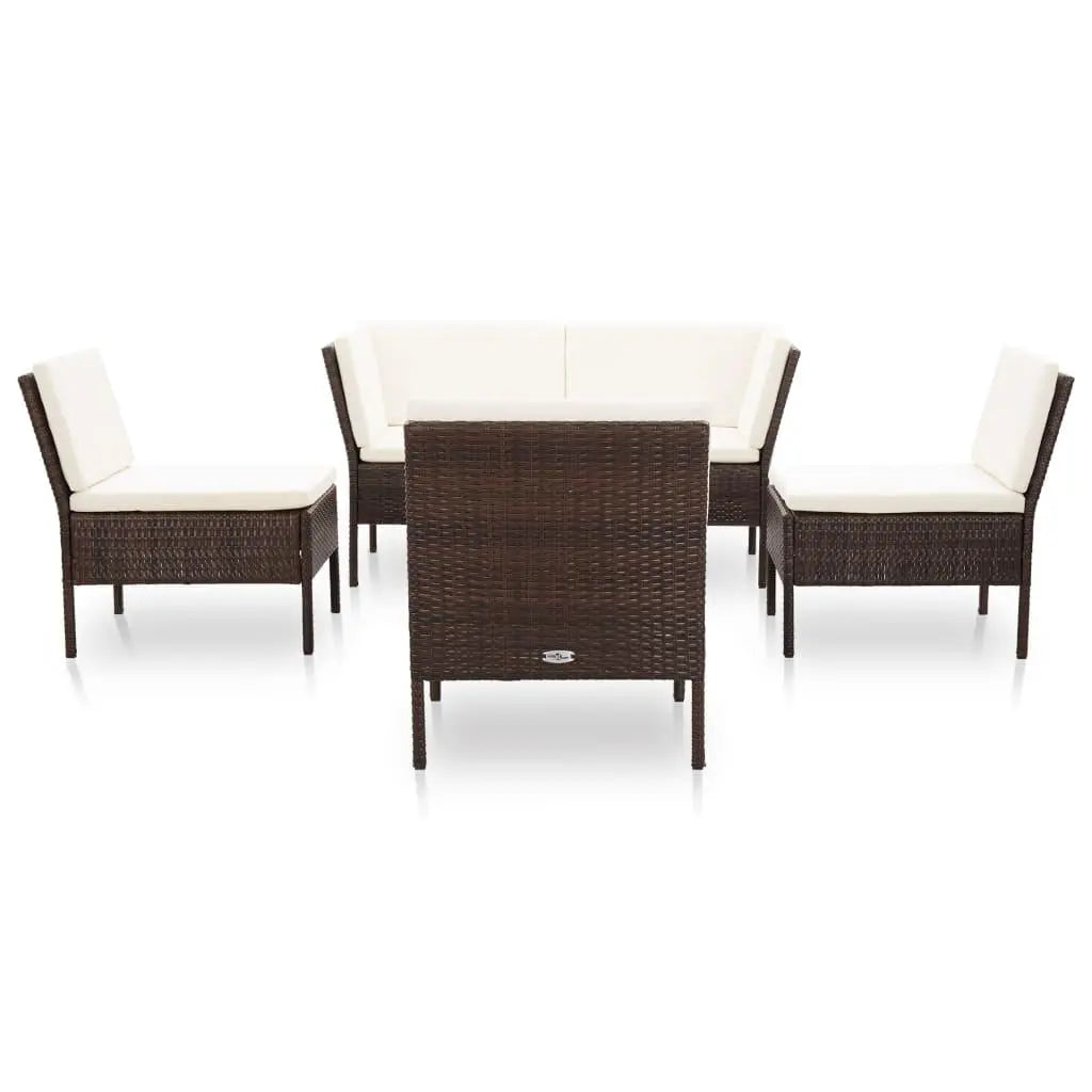 6 Piece Patio Lounge Set with Cushions Poly Rattan Brown at Set Shop and Smile