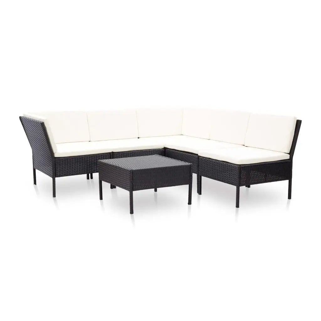 6 Piece Patio Lounge Set with Cushions Poly Rattan Black at Set Shop and Smile