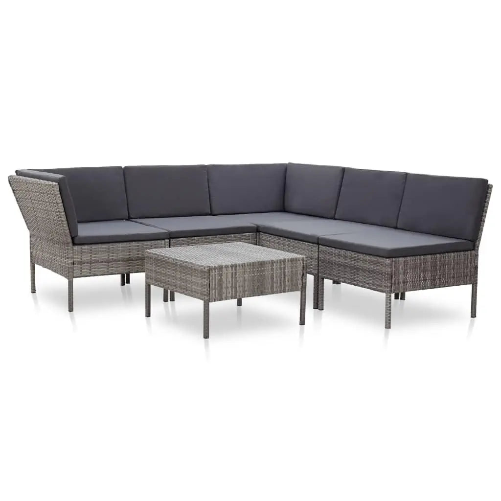 6 Piece Patio Lounge Set with Cushions Poly Rattan Gray at Set Shop and Smile