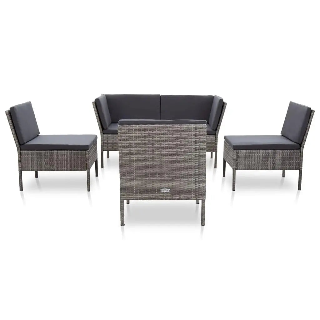 6 Piece Patio Lounge Set with Cushions Poly Rattan Gray at Set Shop and Smile