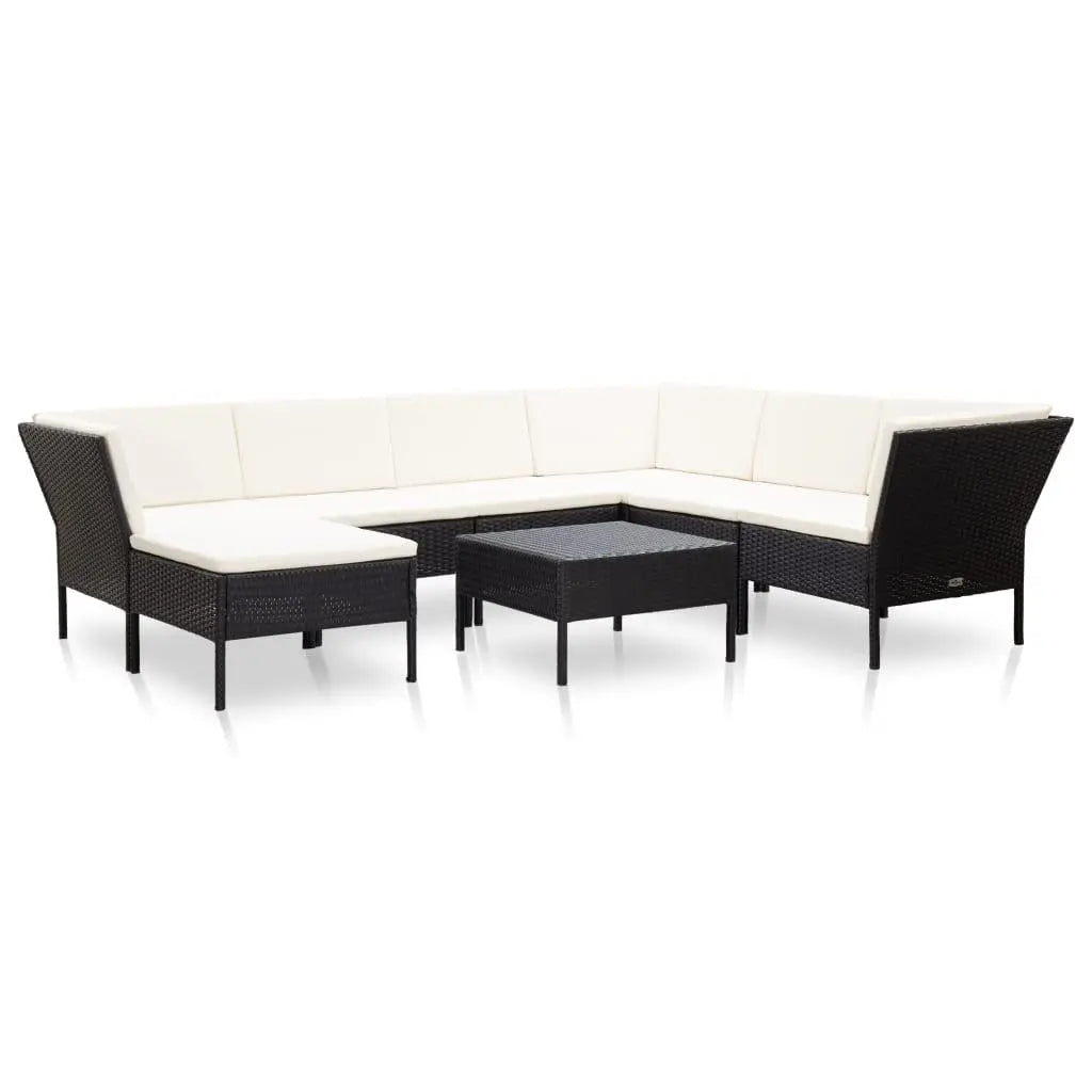 8 Piece Patio Lounge Set with Cushions Poly Rattan Black at Set Shop and Smile