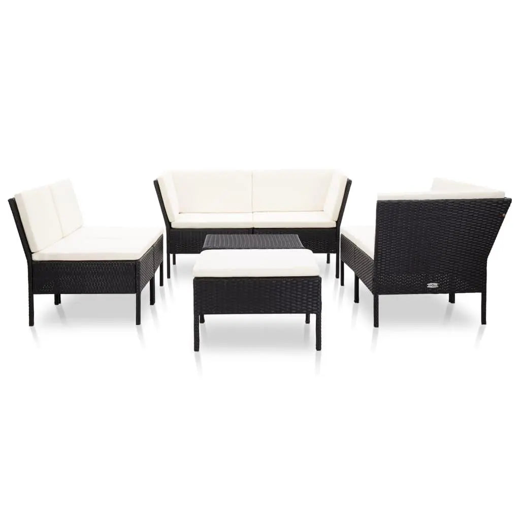 8 Piece Patio Lounge Set with Cushions Poly Rattan Black at Set Shop and Smile