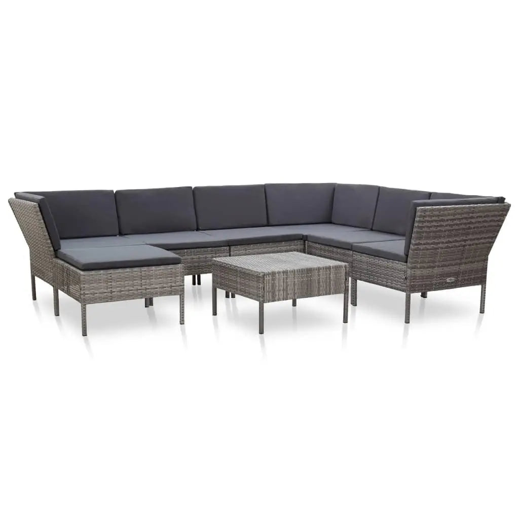 8 Piece Patio Lounge Set with Cushions Poly Rattan Gray at Set Shop and Smile