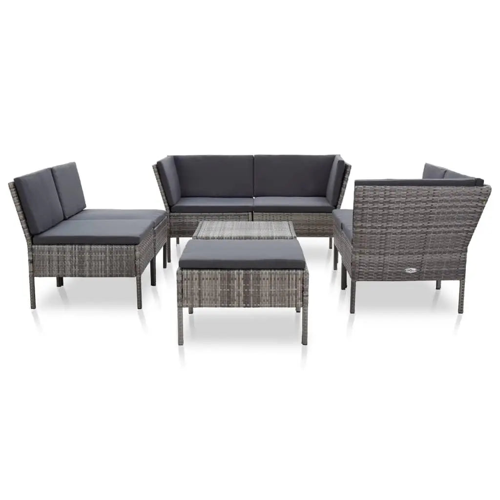 8 Piece Patio Lounge Set with Cushions Poly Rattan Gray at Set Shop and Smile