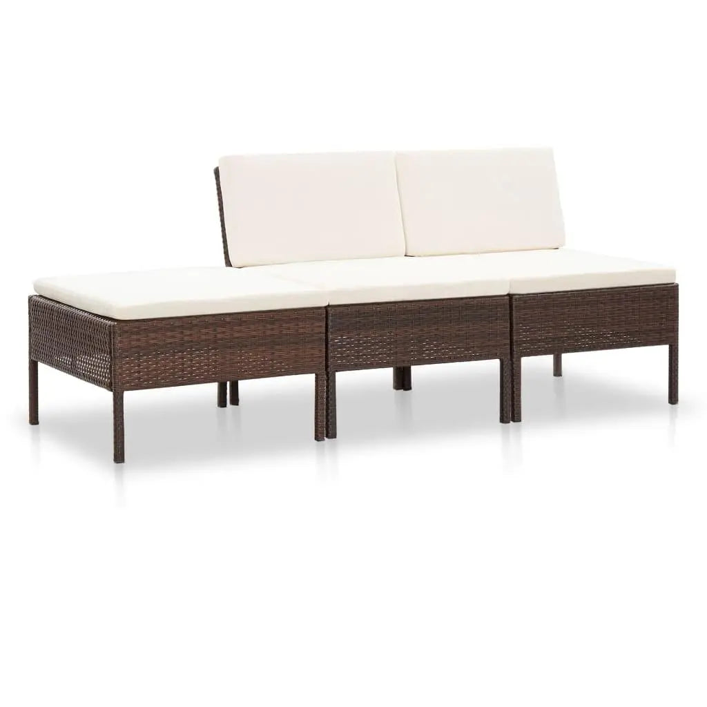 3 Piece Patio Lounge Set with Cushions Poly Rattan Brown at Set Shop and Smile