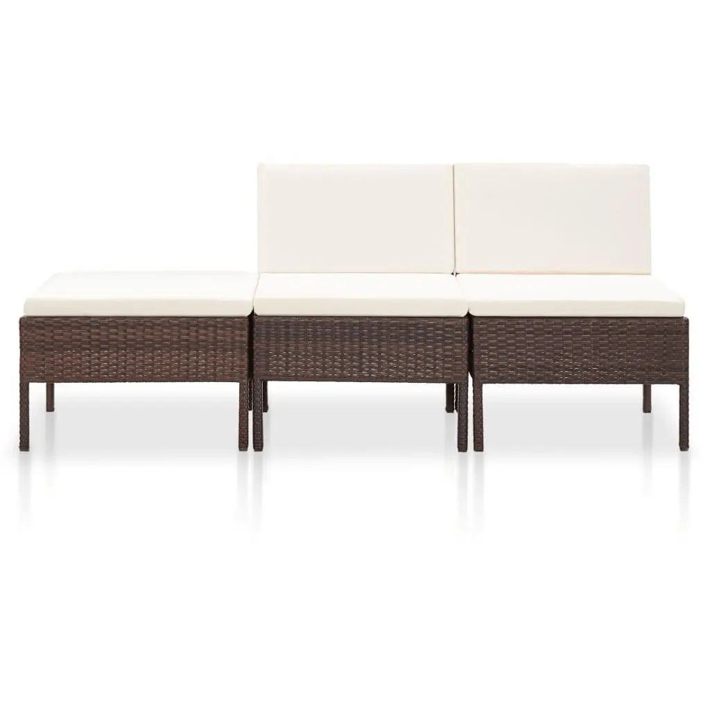 3 Piece Patio Lounge Set with Cushions Poly Rattan Brown at Set Shop and Smile