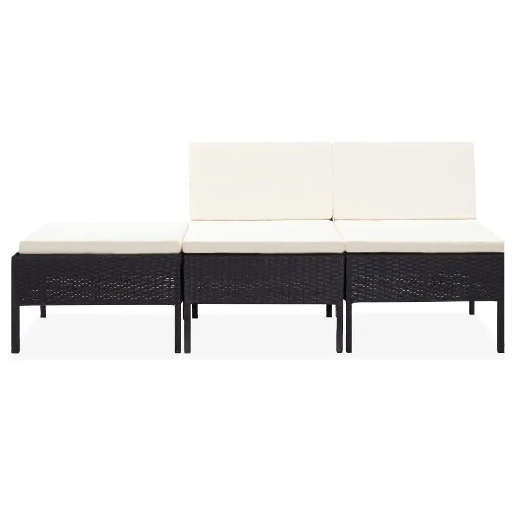 3 Piece Patio Lounge Set with Cushions Poly Rattan Black at Set Shop and Smile