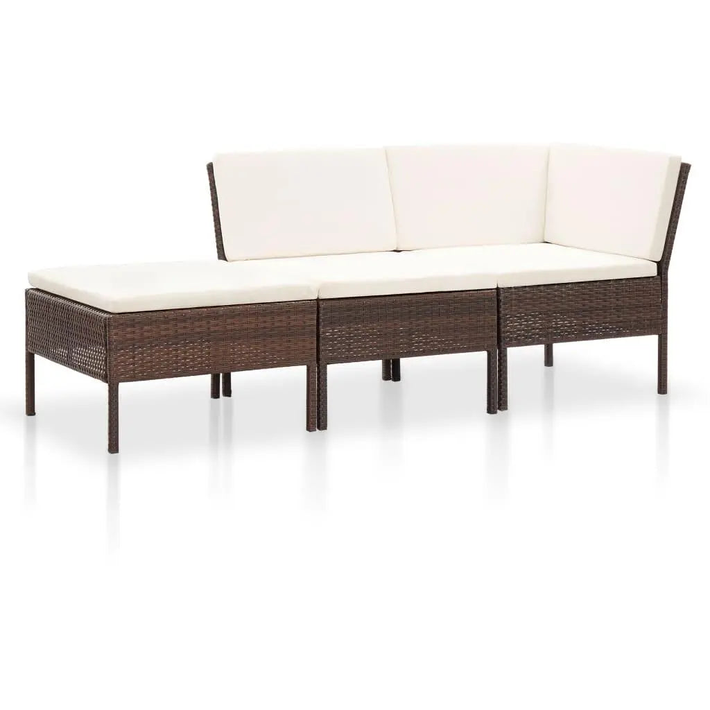 3 Piece Patio Lounge Set with Cushions Poly Rattan Brown at Set Shop and Smile