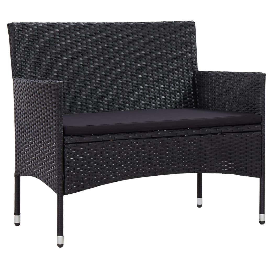 4 Piece Patio Lounge Set with Cushions Poly Rattan Black at Set Shop and Smile