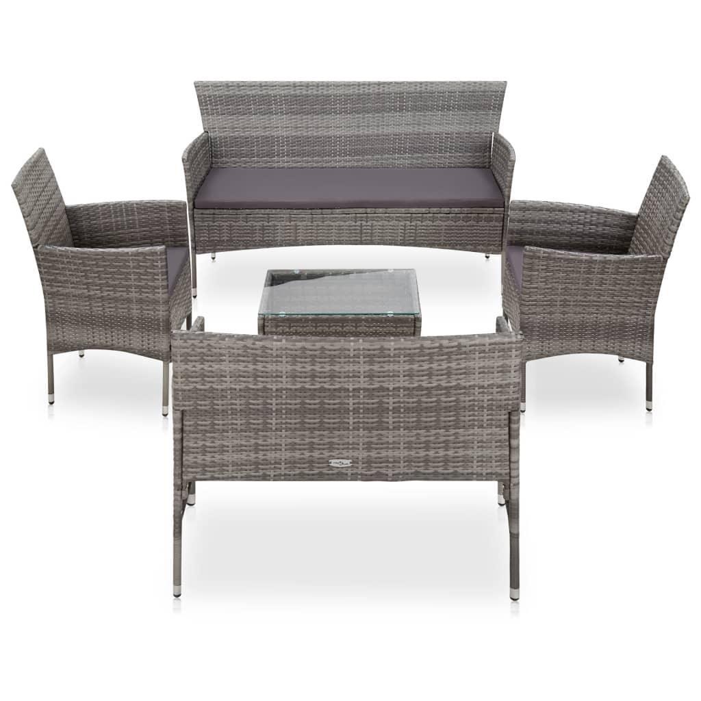 5 Piece Patio Lounge Set With Cushions Poly Rattan Gray at Set Shop and Smile