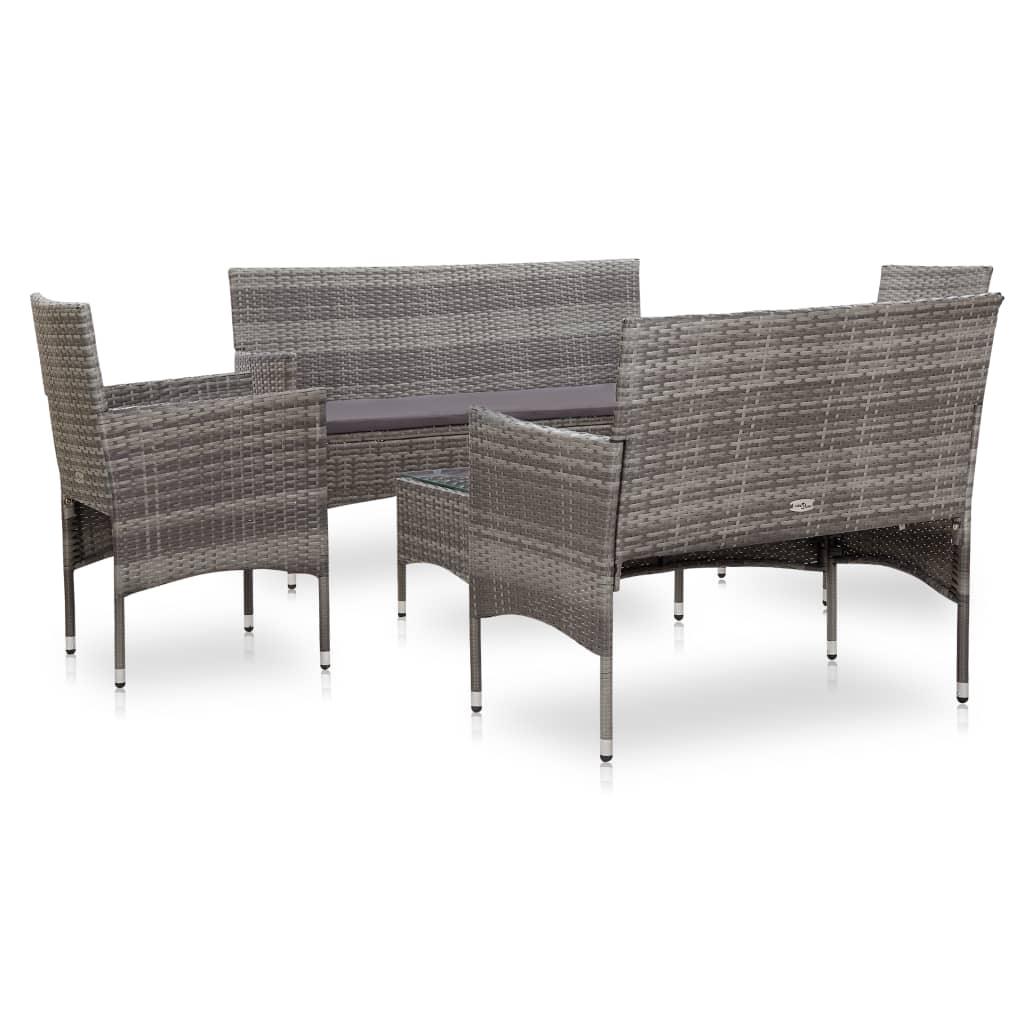 5 Piece Patio Lounge Set With Cushions Poly Rattan Gray at Set Shop and Smile
