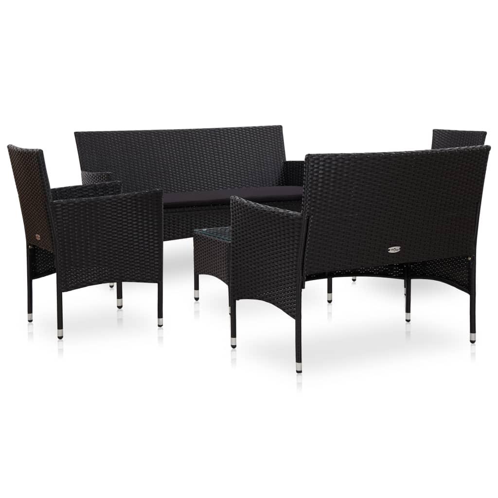 5 Piece Patio Lounge Set With Cushions Poly Rattan Black at Set Shop and Smile