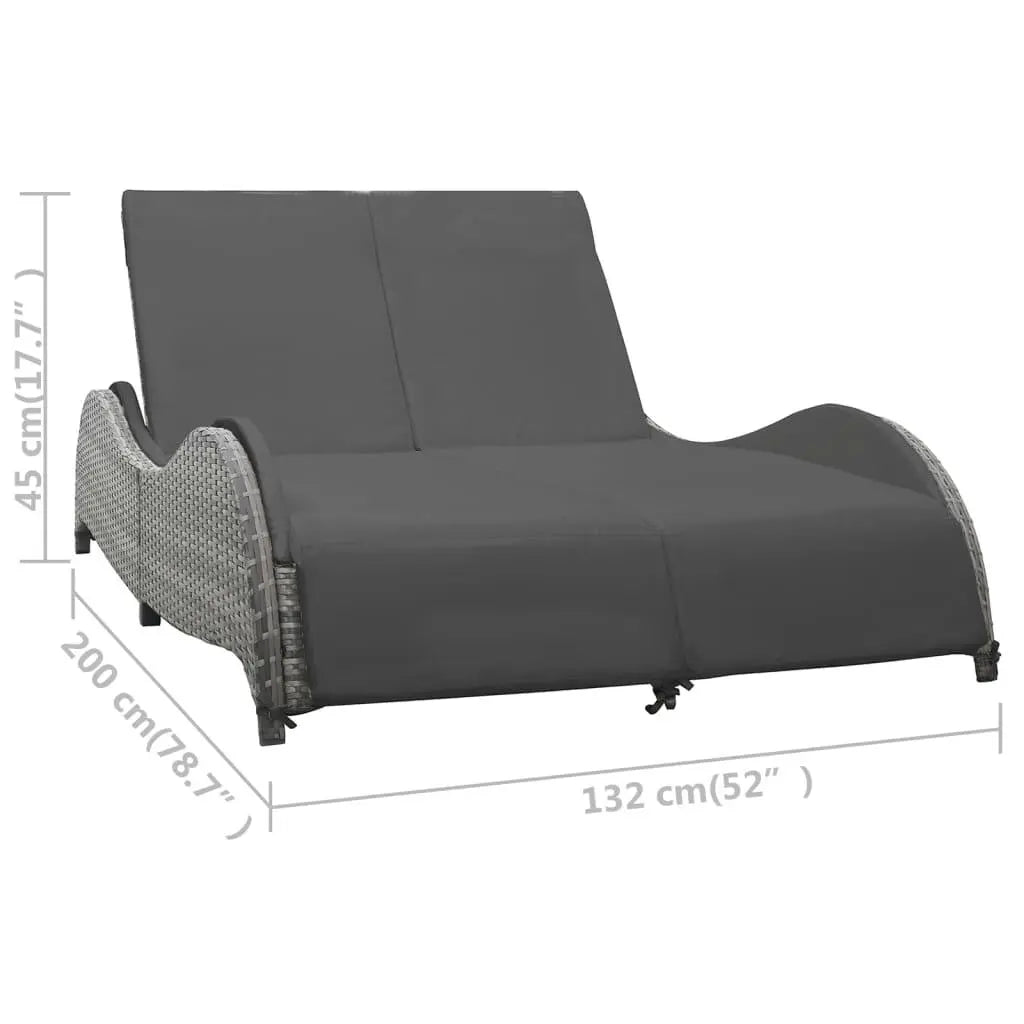 Double Sun Lounger with Cushion Poly Rattan Anthracite at Set Shop and Smile