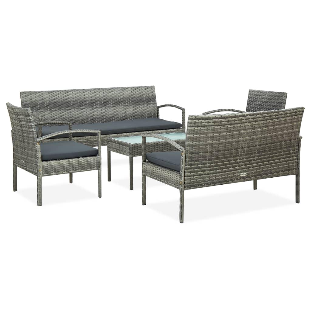 5 Piece Patio Lounge Set with Cushions Poly Rattan Gray at Set Shop and Smile