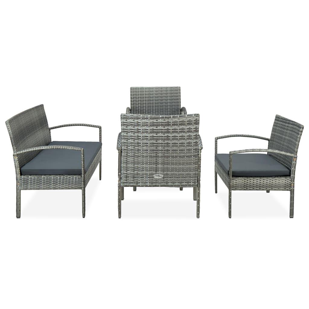 5 Piece Patio Lounge Set with Cushions Poly Rattan Gray at Set Shop and Smile