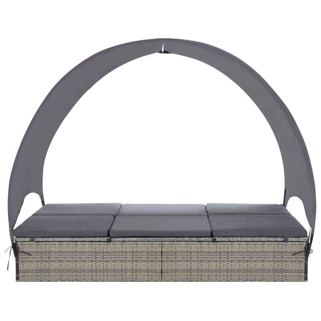 Double Sun Lounger with Canopy Poly Rattan Gray at Set Shop and Smile