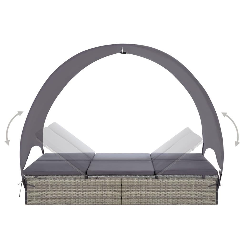 Double Sun Lounger with Canopy Poly Rattan Gray at Set Shop and Smile