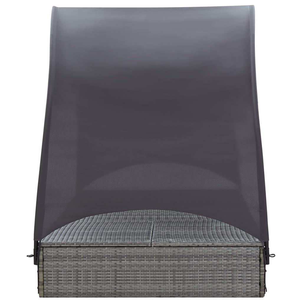 Double Sun Lounger with Canopy Poly Rattan Gray at Set Shop and Smile