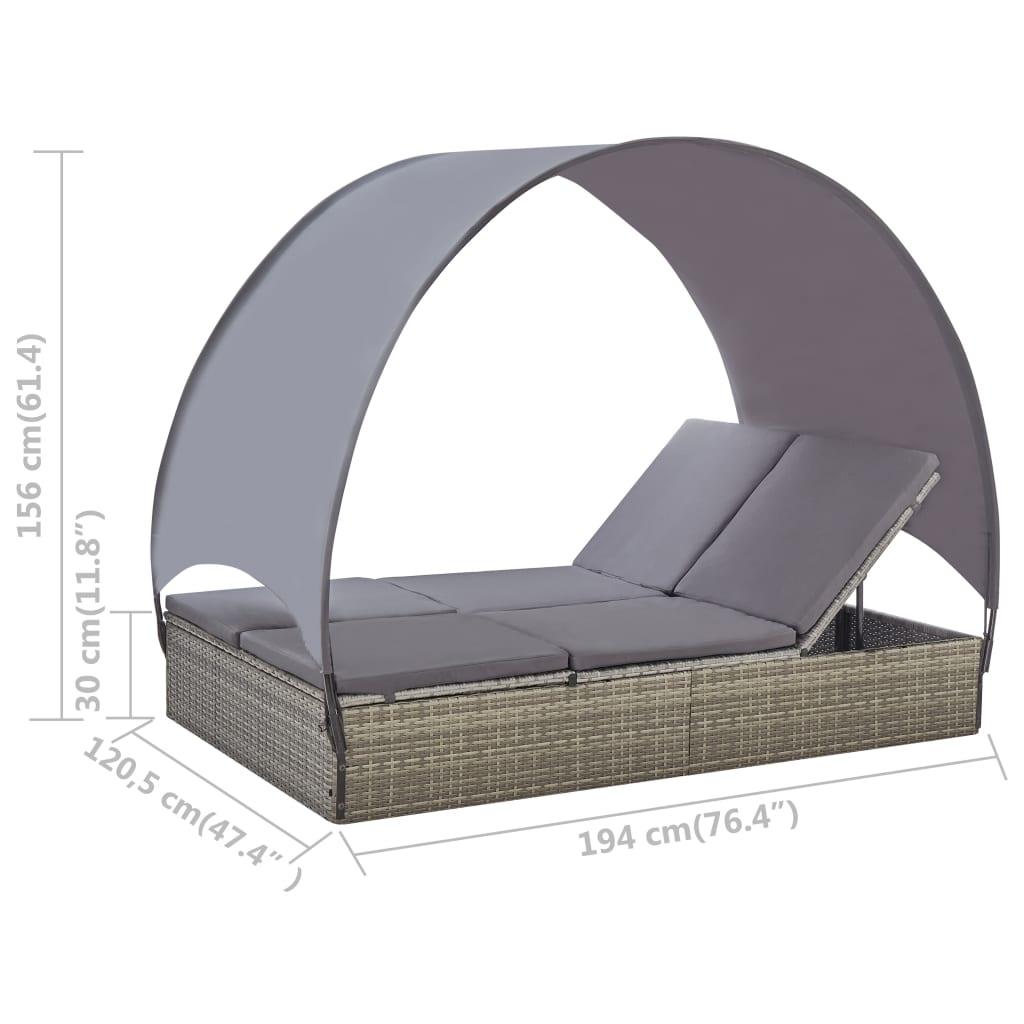 Double Sun Lounger with Canopy Poly Rattan Gray at Set Shop and Smile