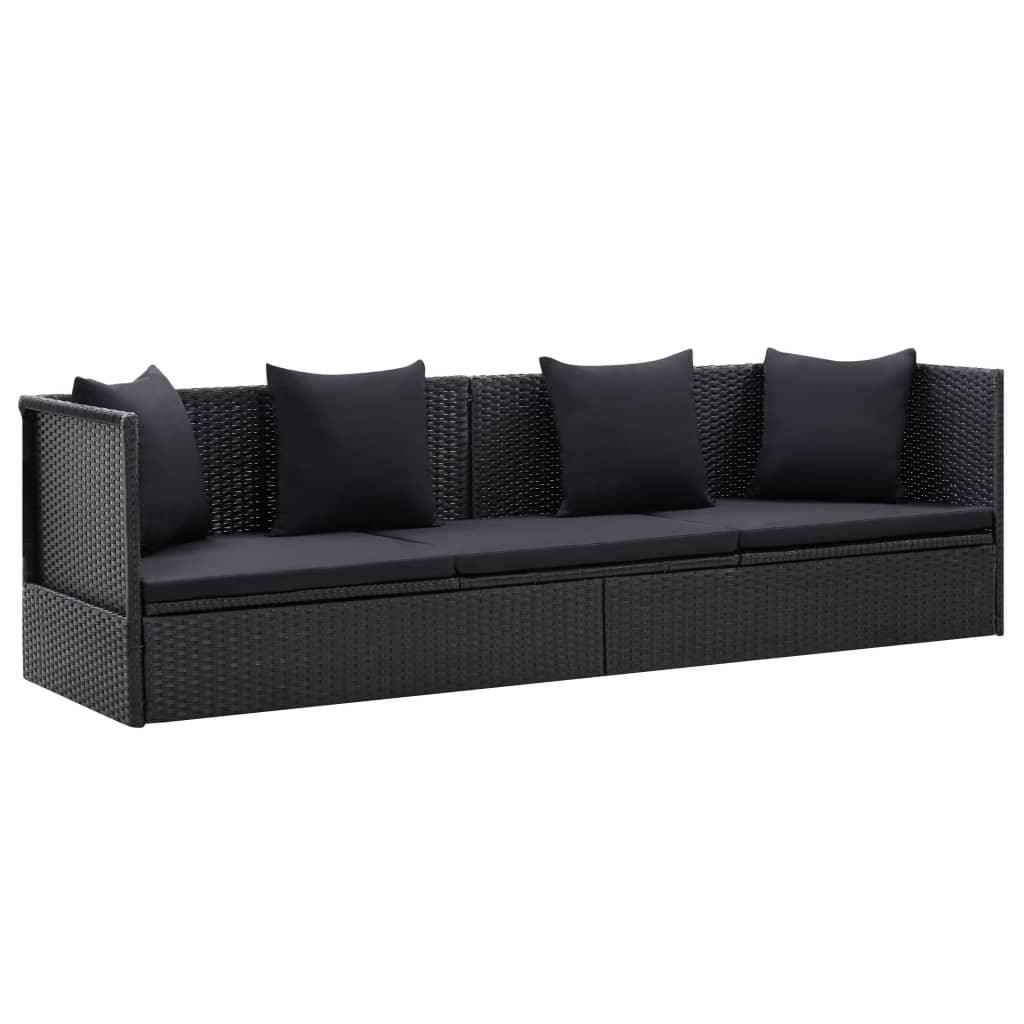 Patio Bed with Cushion and Pillow Poly Rattan Black at Set Shop and Smile