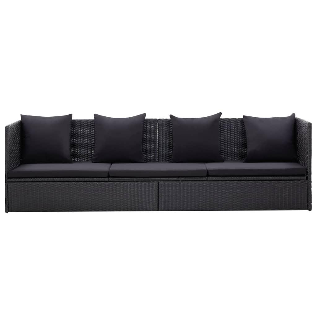Patio Bed with Cushion and Pillow Poly Rattan Black at Set Shop and Smile